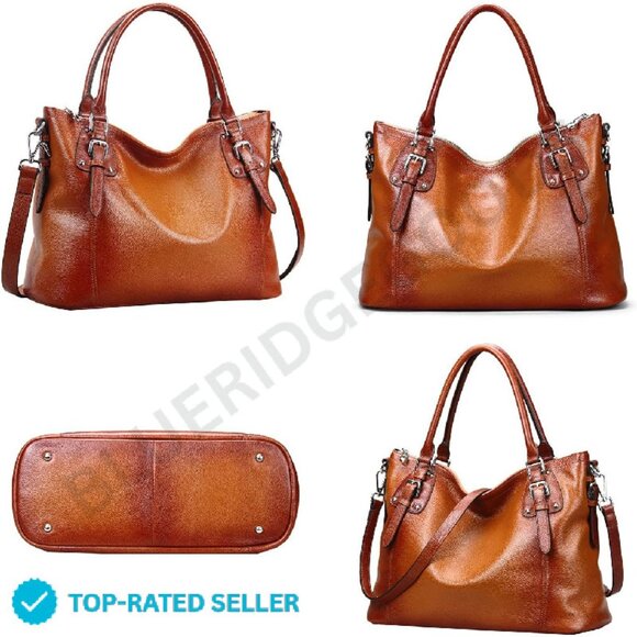 Genuine Leather Tote Shoulder Bag Satchel Hobo Crossbody Purse Elegant - Picture 4 of 4